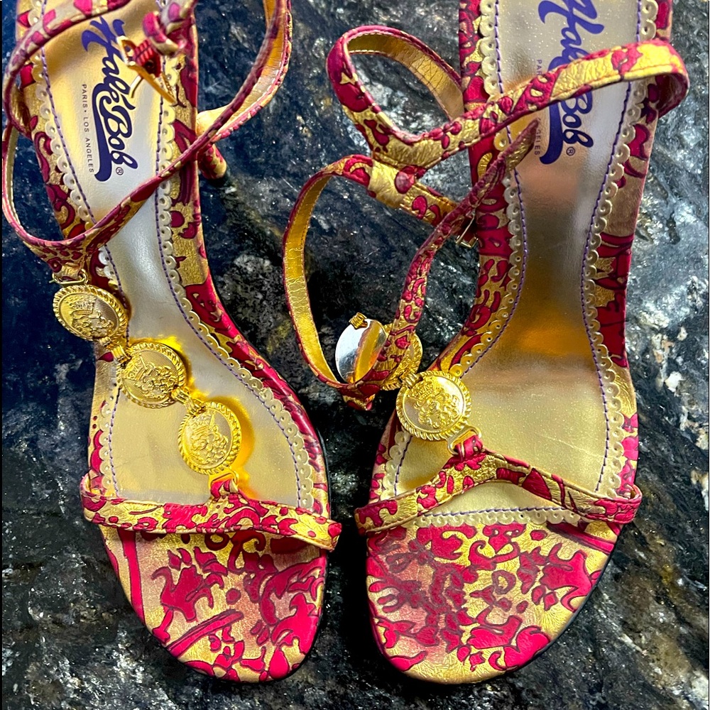 Gorgeous Hale Bob 7.5M Gold and Red High Heel sandals